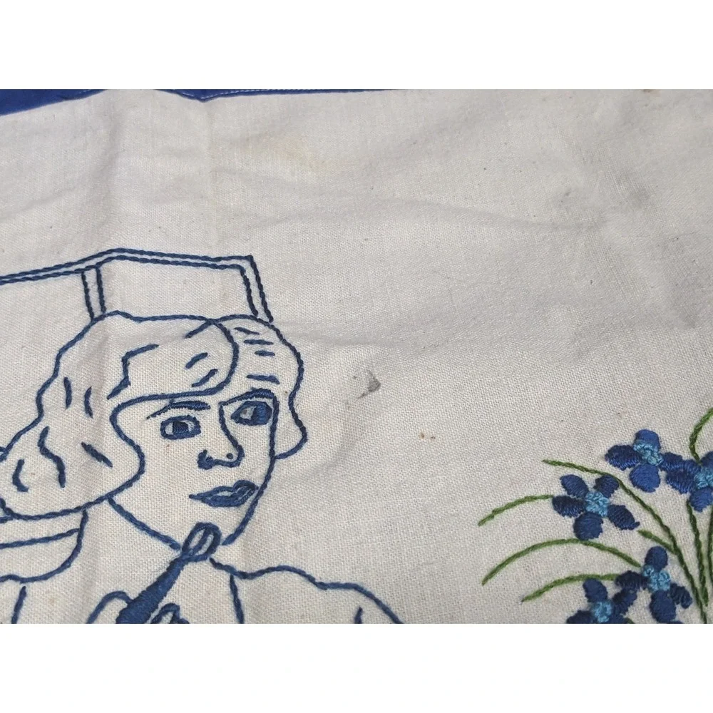 Vintage Polish Smacznego Hand Embroidered Wall Hanging Blue White Folk Art 35x24